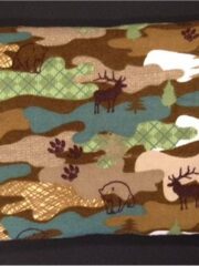 A Cammo Comfy Corn Bag with deer and moose on it.