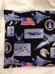 A Air Force Comfy Corn Bag with an american flag and a jet fighter on it.