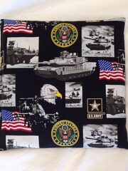 A black Army Comfy Corn Bag 8x8 with an American flag and a tank on it.