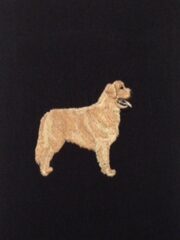 A Golden Retriever is embroidered on a black background.