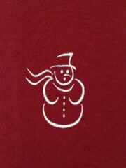A red towel with a Snowman on it.