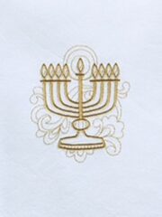 A Hanukkah napkin with a Menorah Embroidered Deluxe Flour Sack Towel (white).