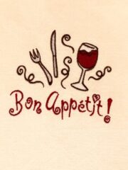 "Bon Appetit" Cream embroidered napkin.