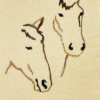 A drawing of two horses on a beige background.